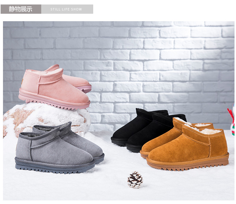 Giày cao cổ màu đỏ 蜻蜓 tuyết nữ 2018 mùa đông mới boot cổ ngắn