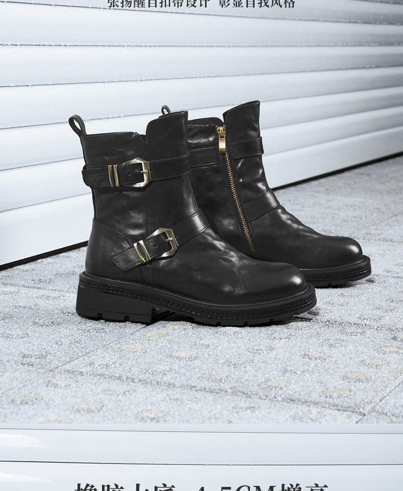 Западные Boots 红蜻蜓西部靴冬季新款女靴子加绒保暖靴真皮美拉德复古中筒靴女 Reddragonfly