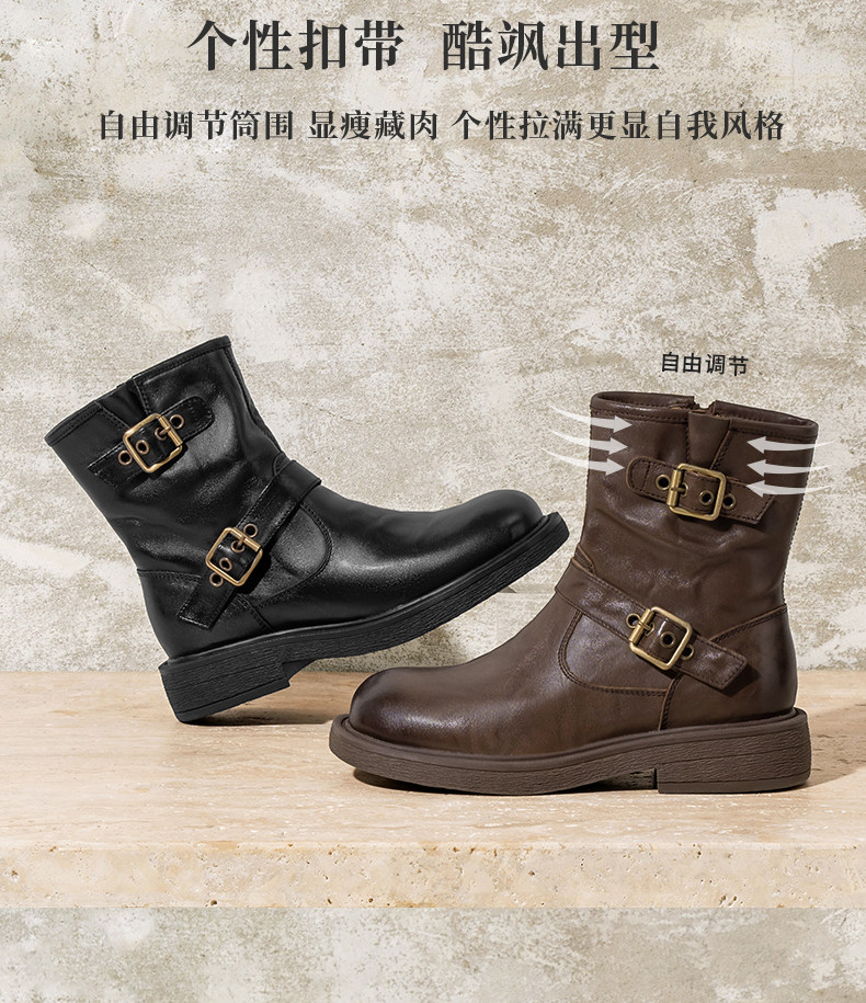 Западные Boots 红蜻蜓西部短靴女秋冬新款巨好看鞋子真皮棕色女鞋复古美拉德靴子 Reddragonfly