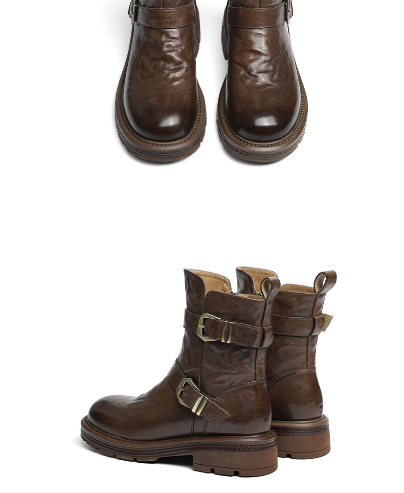 Западные Boots 红蜻蜓西部靴冬季新款女靴子加绒保暖靴真皮美拉德复古中筒靴女 Reddragonfly