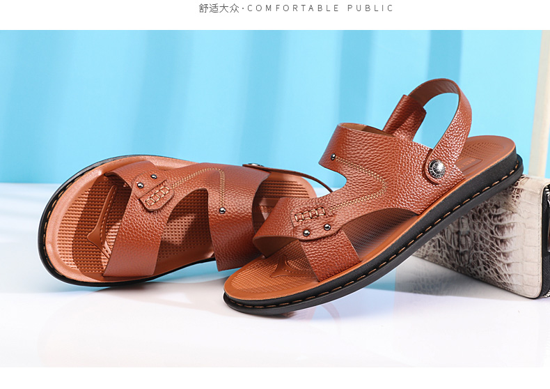 Giày sandal da nam màu đỏ 2018 mùa hè mới chính hãng Giày da nam đế mềm đế mềm đi biển đôi dép xăng đan nam