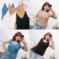 Large size camisole female ice silk fat mm sexy outside wear inside sleeveless bottomed knitted top 200 kg t-shirt summer