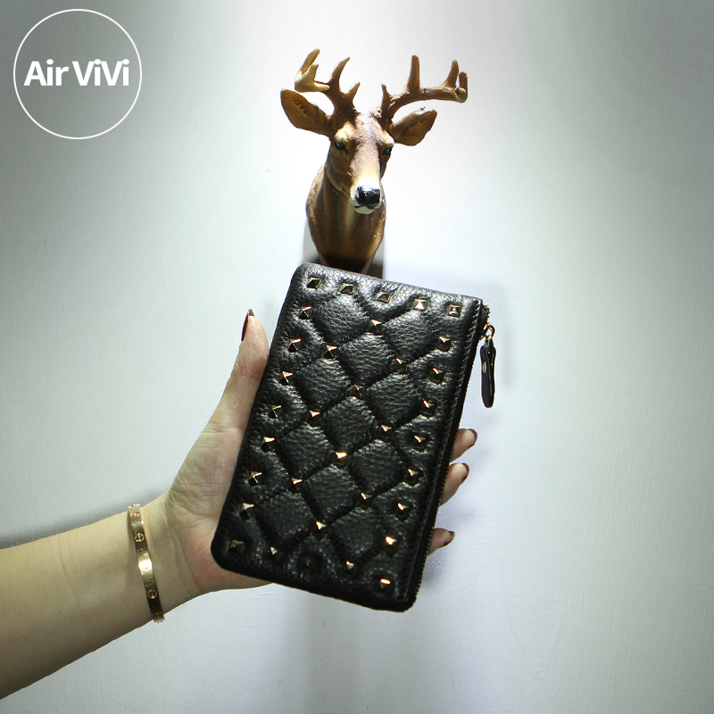 Airvivi-Sheng - New Rivet Chain Chain - Leather Top - Leather Lady Lady Little Wallet Key Pack