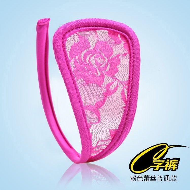 Pink Low-Waist Hollow-Out Sexy Lace Panties for Women, Seamless Breathable Thong