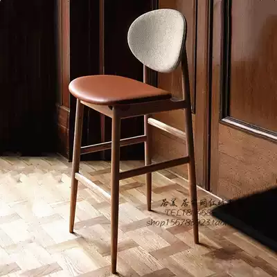 Nordic light luxury solid wood bar chair Household American high stool Modern minimalist bar stool Front desk bar chair