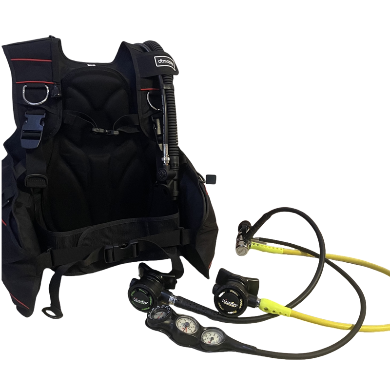 Complete Set of Scuba Diving Equipment, First and Second Stage Regulators, Bcd Buoyancy Vest, Professional Aquatec Oxygen Tank Set Complete Set of Scuba Diving Equipment, First and Second Stage Regulators, Bcd Buoyancy Vest, Professional Aquatec Oxygen Tank Set
