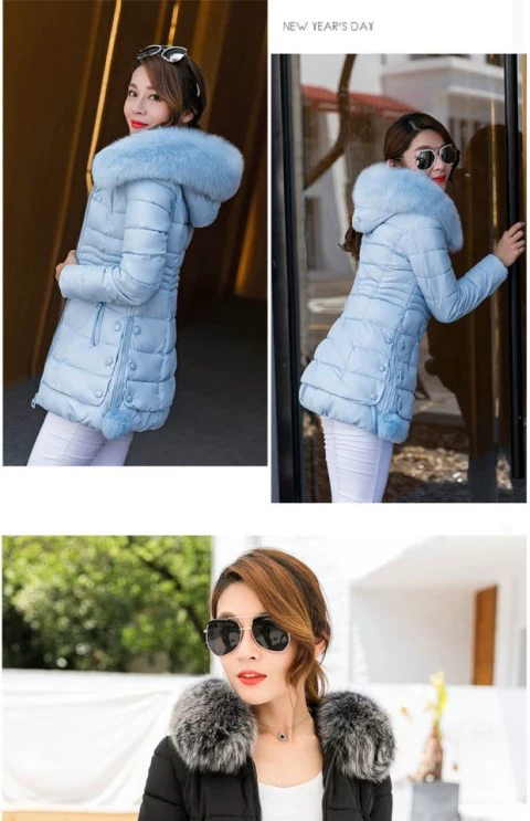Áo chống mưa cổ áo lớn bằng vải cotton nữ mùa đông dài phù hợp với phiên bản Hàn Quốc của áo khoác mỏng mùa đông dày đặc biệt giải phóng mặt bằng nữ