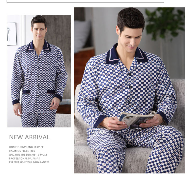 Bộ đồ ngủ nam bằng vải cotton dệt kim dài tay cộng với phân bón XL mùa xuân và mùa thu dịch vụ tại nhà trung niên phù hợp với tay dài 4XL đồ bộ trung niên