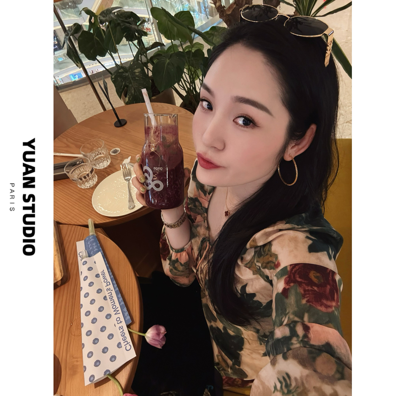 [Oil Painting Paris] 2026 Spring New French Retro Style Waist-Slimming Long-Sleeve Dress for Women