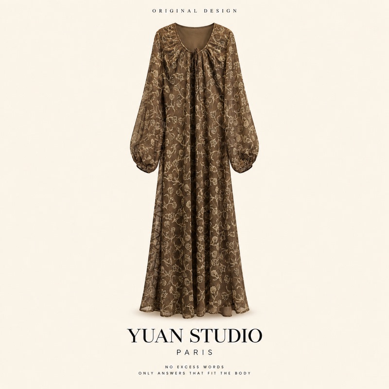 Yuan 【Autumn Flower Whisper】Spring and Autumn French Retro Diagonal Cut Slimming and Flattering Long Sleeve Elegant Dress