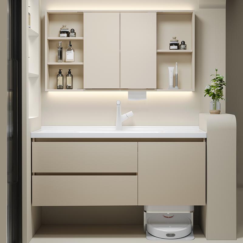 Cream Phoenix Foldableing Hidden Feng Shui Mirror Bathroom Cabinet Ceramic Integrated Basin Can Hold Sweeping Robot Base Station Washbasin