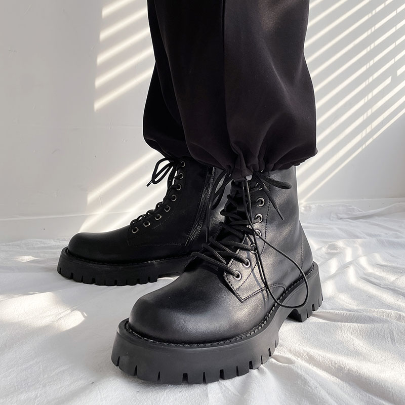 2021 winter new British style thick bottom high tube leather 8 hole Martin boots men's motorcycle men's tooling boots trend