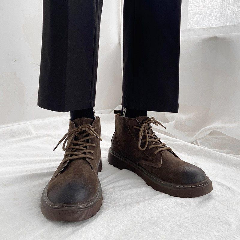 Autumn Winter in Gang Overalls Internet Red Martin Boot Male Shoe Inn Wind Low Gang Retro Soft leather Short boots Genuine Leather Tide Shoes 