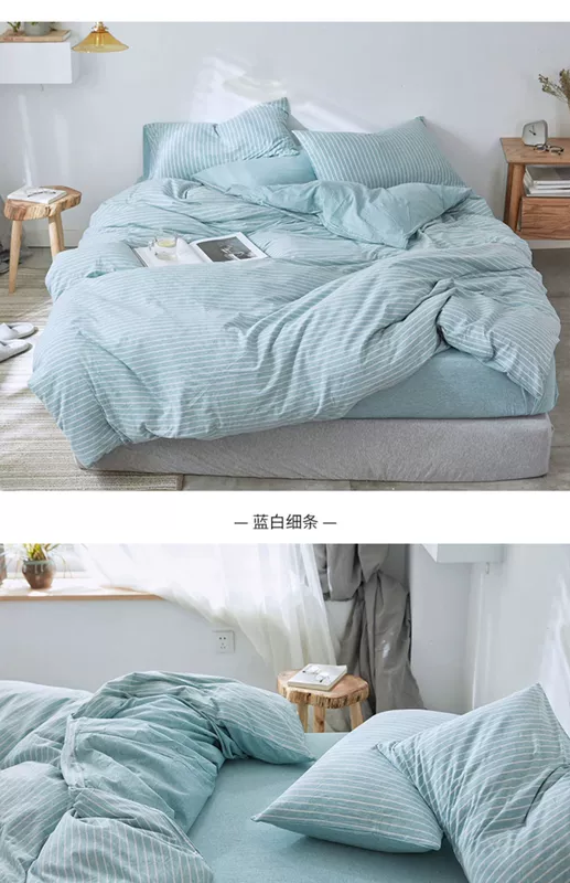 Cotton Scorpio Cotton Super Soft khỏa thân ngủ bốn mảnh Cotton Nhật Bản dệt kim Cotton sọc quilt Cover Sheets Bộ ba mảnh - Bộ đồ giường bốn mảnh