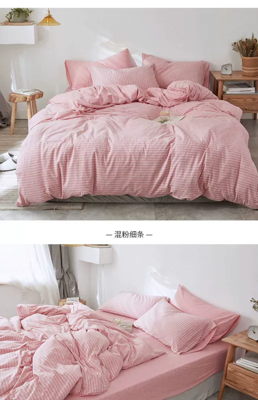 Cotton Scorpio Cotton Super Soft khỏa thân ngủ bốn mảnh Cotton Nhật Bản dệt kim Cotton sọc quilt Cover Sheets Bộ ba mảnh - Bộ đồ giường bốn mảnh