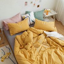 Nordic ins style simple cotton water wash cotton four-piece nude sleeping cotton 100 quilt cover bedding set women