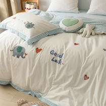 Love like girl wind bed sheets four-piece cotton cotton quilt cover embroidery quilt cover bed three Sets Spring and Autumn household