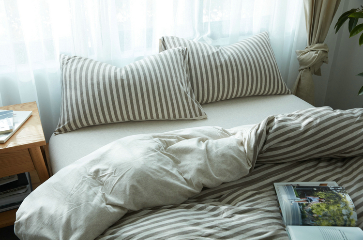 Bộ đồ giường bằng vải cotton dệt kim bốn mảnh của Bọ Cạp Đơn giản là chăn bông sọc trải giường 4 4 bộ - Bộ đồ giường bốn mảnh chăn đệm