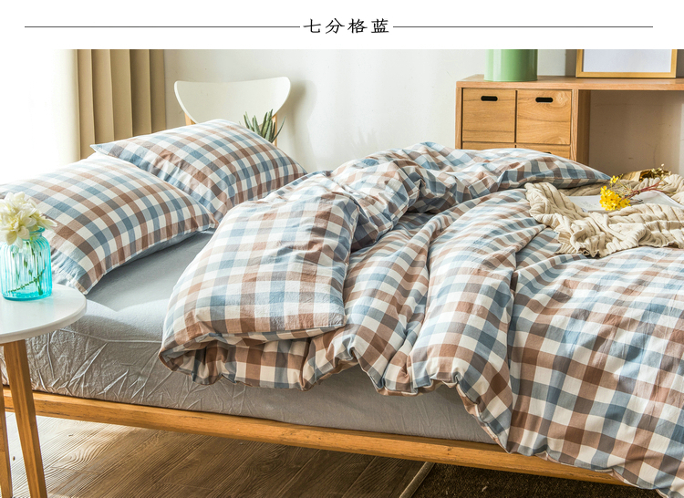 Bông rửa bông bốn mảnh Nhật Bản-phong cách đơn giản bông kẻ sọc màu rắn đôi quilt cover tấm ga trải giường khăn trải giường