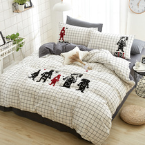Nordic Wind Full Cotton Four Pieces of Washed Cotton Personality Cartoon Embroidered Quilt Cover Sheet Pure Cotton Bed Bedding