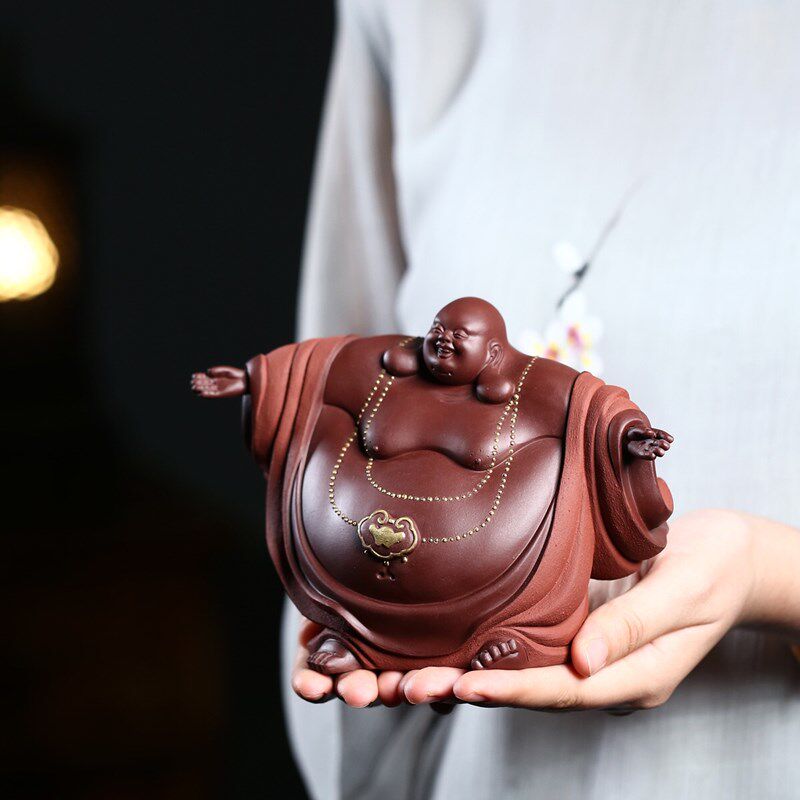 Yixing moon shadow sand handmade purple sand tea Pets are happy Buddha
