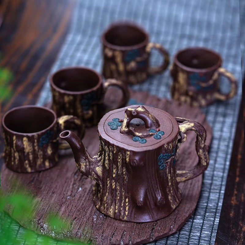 Yixing Moon Shadow Sand pure hand - made old pure mud pile set of six pieces of kettle