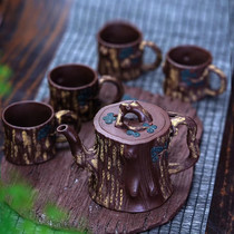  Yixing moon shadow sand handmade old purple clay pine pile set six-piece pot