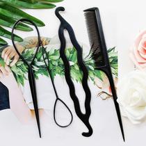 Disc hair device Pull hair needle Four-piece set Lazy braided hair hair hair piercing device Pointed tail comb female meatball head hair stick children