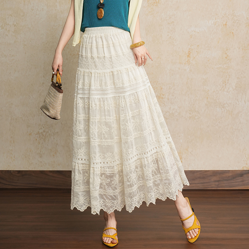 High-End Genuine Embroidered Lace Skirt for Women 2026 Spring and Summer New Style High-End Slimming Super Fairy Mesh Long Skirt