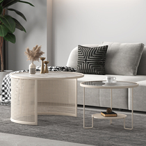 Small Family Type Minimalist Design Tea Table Cream Wind Round Tea Table Combined Day Style Super White Long Iridescent Tempered Glass Tea Table