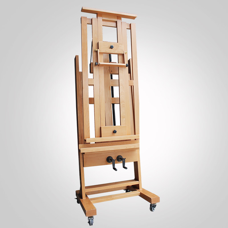 German Beech Wood System Double Rocking Lever Upscale Large Easel Oil Painting Shelf With Wheel Country Easel Exhibition Shelf Lifting Easel