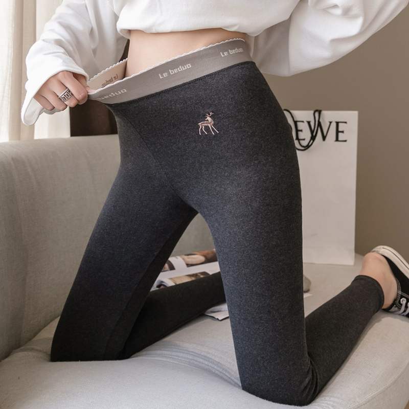 South Korea Napping Pants Woman Autumn Winter Plus Suede Thickened Outwear High Waist Slim Leg Large Size Elastic Grey Small Feet Warm Cotton Pants