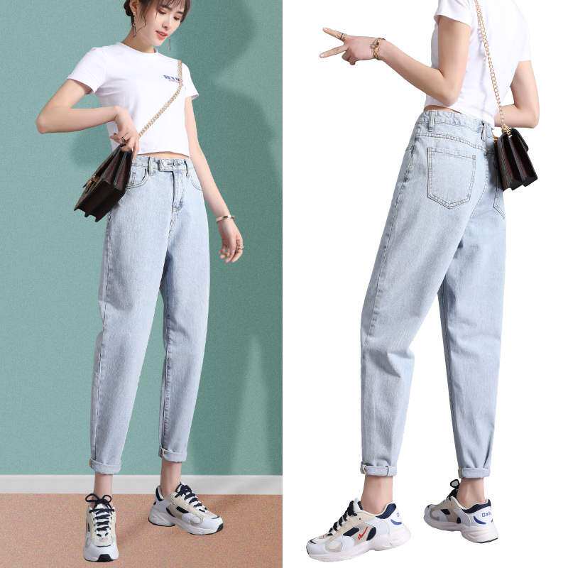 Tide Card Light Color Jeans Woman Loose Straight Drum Pants Children Spring Dress 2020 New High Waist Display Slim Old Daddy Pants