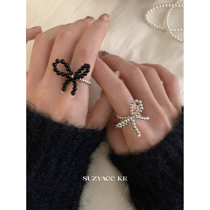 suzyacc kr light and luxurious high level pure silver handmade butterfly knots black agate ring pure desire small crowddesign ring