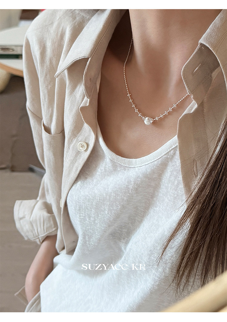 Серебряное ожерелье suzyacc kr纯银镭射猫眼珠项链女款2025新款超显白复古小众锁骨链