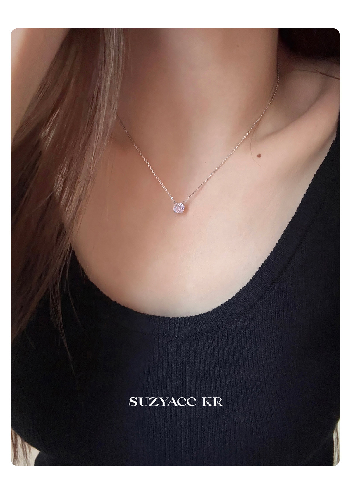 Серебряное ожерелье suzyacc kr玫瑰花切合成锆石项链纯银锁骨链女2025新复古小众颈链