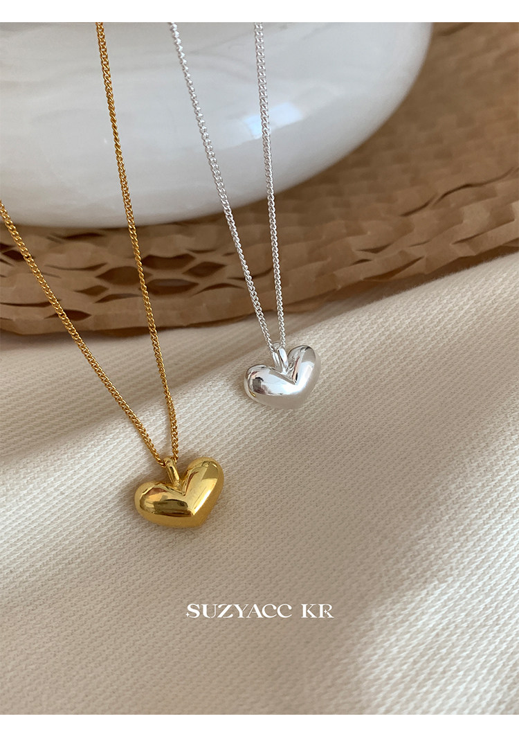 Серебряное ожерелье suzyacc kr简约小众纯银爱心吊坠百搭高级感锁骨链