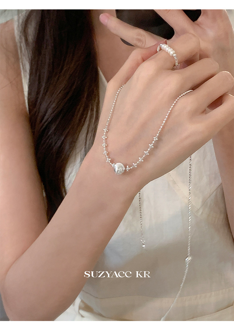 Серебряное ожерелье suzyacc kr纯银镭射猫眼珠项链女款2025新款超显白复古小众锁骨链