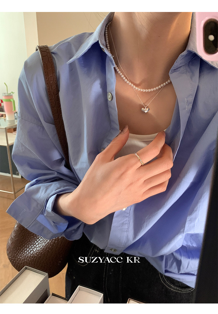 Серебряное ожерелье suzyacc kr简约小众纯银爱心吊坠百搭高级感锁骨链