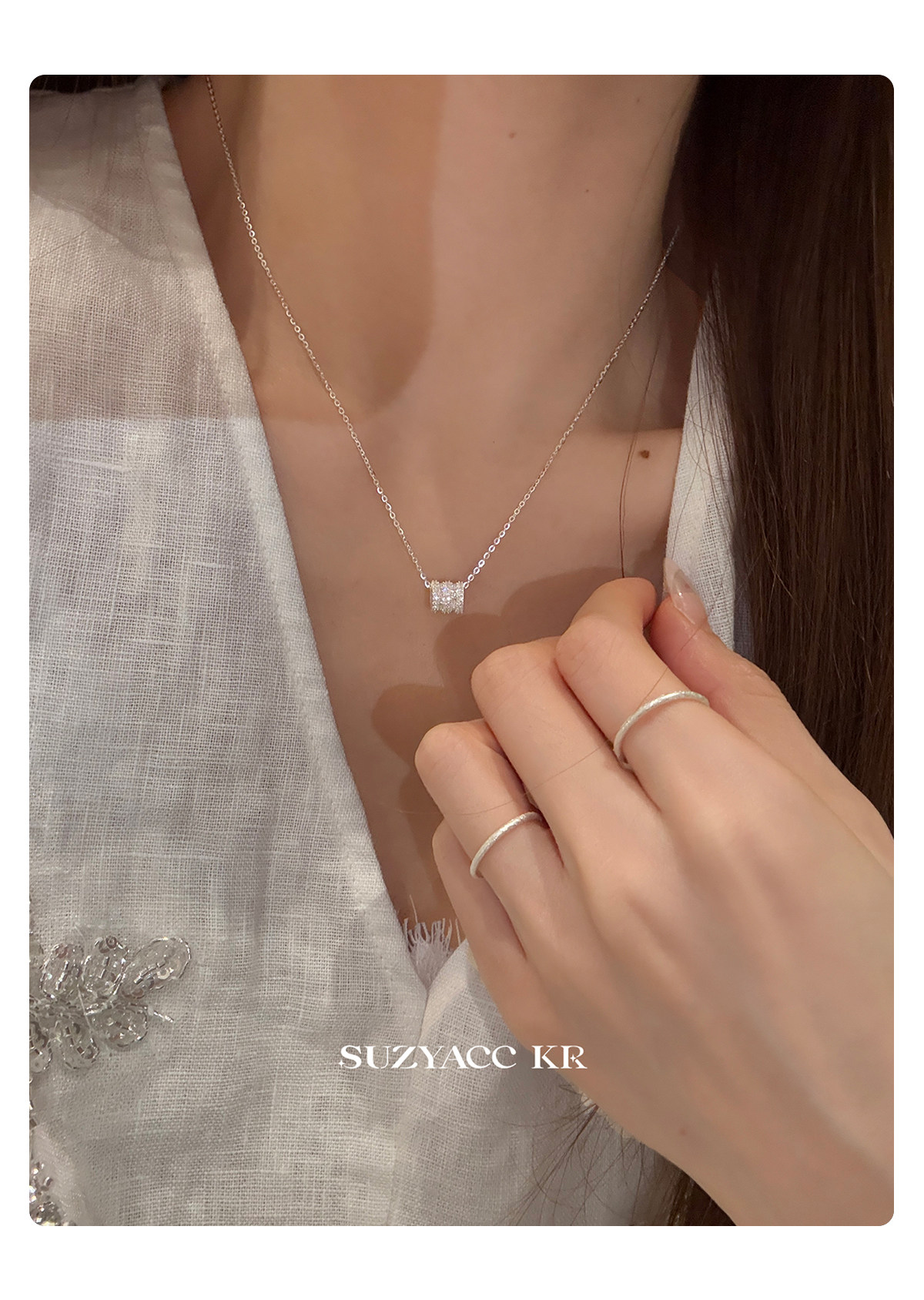 Серебряное ожерелье suzyacc kr小蛮腰闪钻纯银项链2025新款轻奢气质简约高级感毛衣链