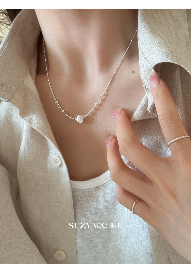 Серебряное ожерелье suzyacc kr纯银镭射猫眼珠项链女款2025新款超显白复古小众锁骨链