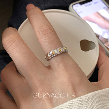 Suzyacc kr niche seven-grain sterling silver ring heavy industry versatile index finger ring big-name light luxury personalized ring