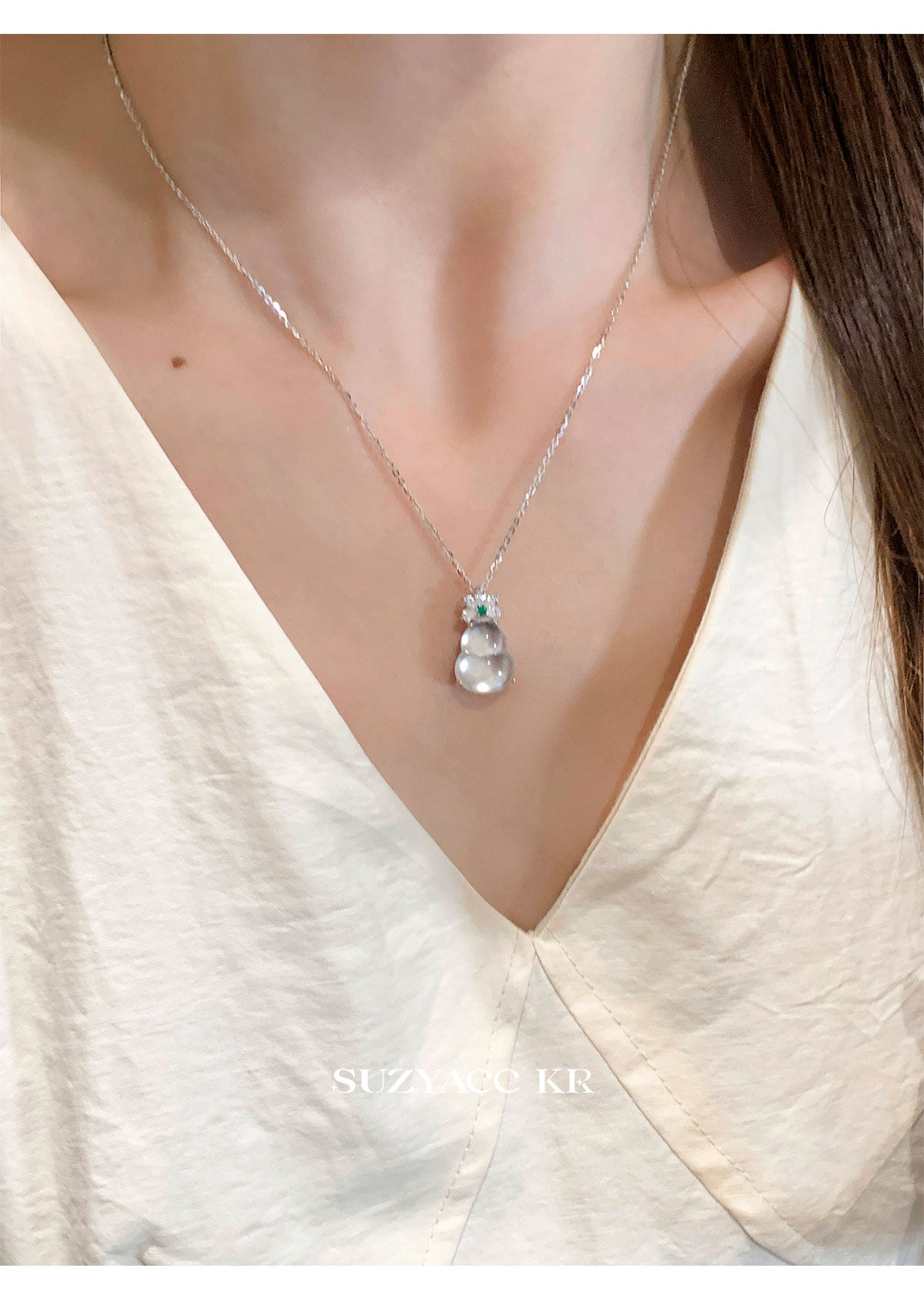 Серебряное ожерелье suzyacc kr精工纯银水沫透葫芦项链女2025新款国风气质高级锁骨链