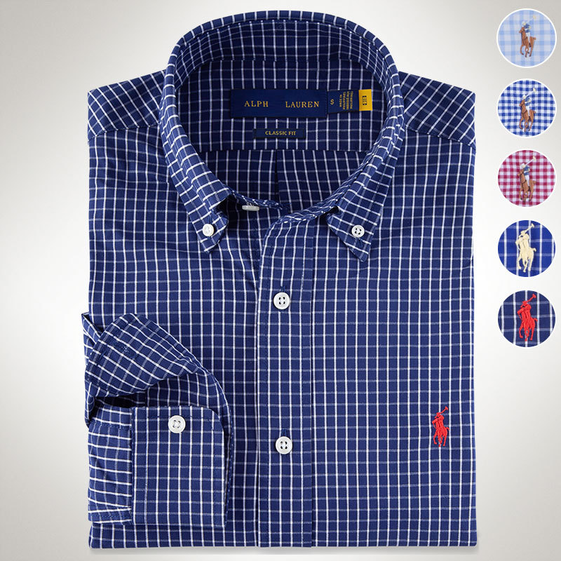 2025 New Horse Standard Raff Lauren Paul Long Sleeve Oxford Spun Men's Plaid Shirt Casual No-Iron Top