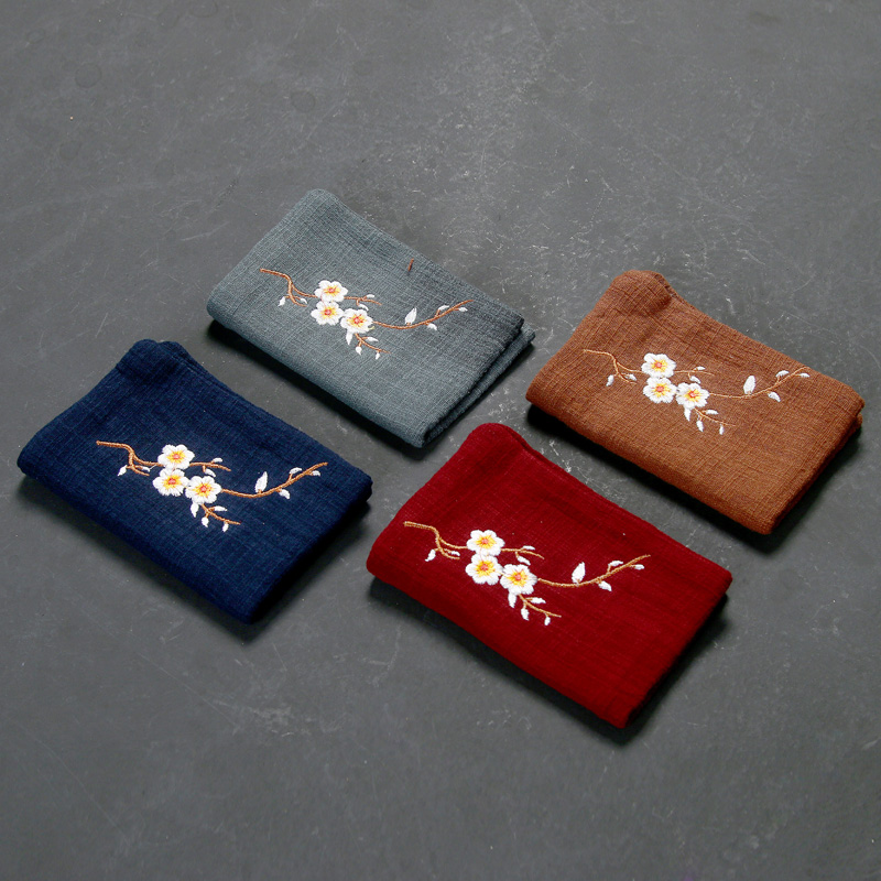 Pure cotton linen tea towels Absorbent Thickened China Wind Tea Cloth Embroidered Tea Mat Kung Fu Tea Accessories-Taobao