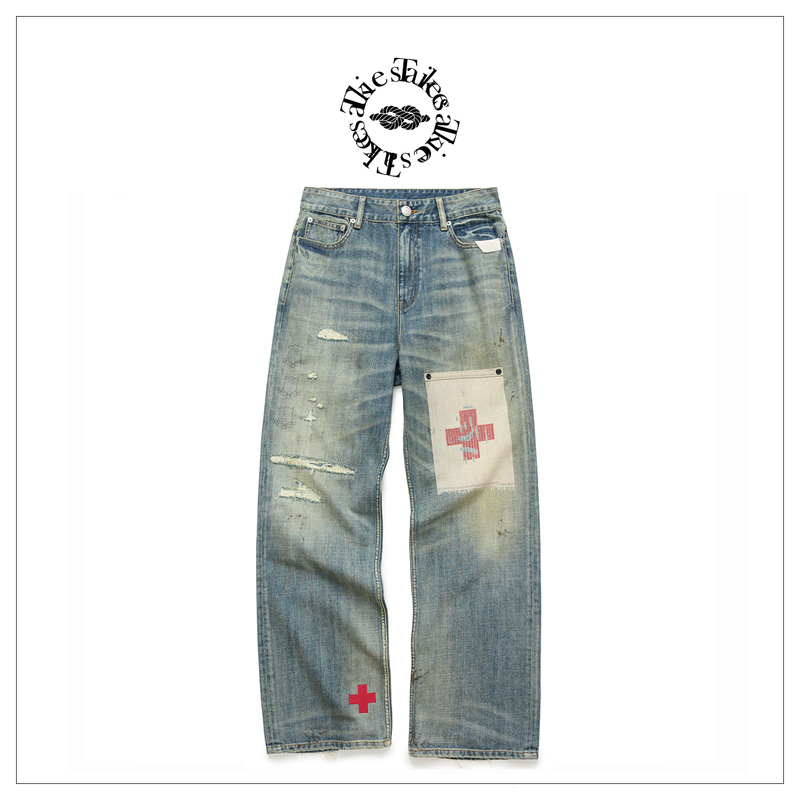 Tiesake Hand-Painted Vintage Jeans with Water Wash Effect Rest in Pieces Painting Jeans