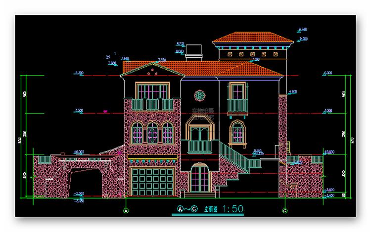 Z003四套西班牙欧式别墅平立面cad+精细su+max+总平面-8