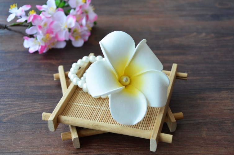 Sen cổ tay phù dâu phù dâu đám cưới chị em nhóm vòng tay frangipani ngọc trai vòng đeo tay phụ kiện hoa - Vòng đeo tay Clasp vòng tay gỗ sưa