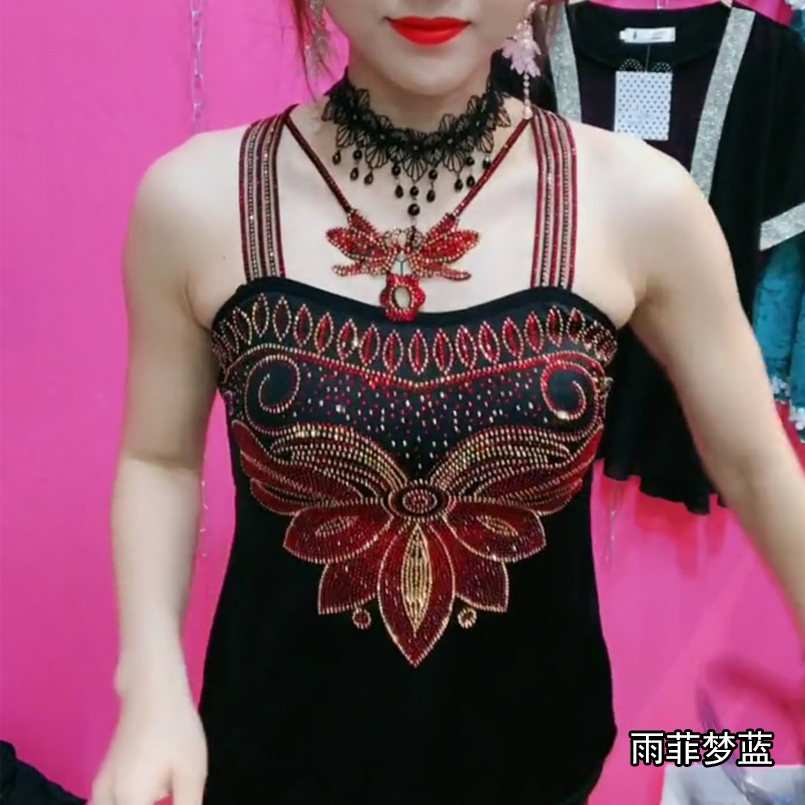 Net red new fashion diamond-encrusted thickened vest sling female with chest pad butterfly beautiful back wear elastic inner underwear