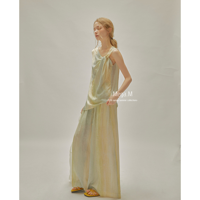 Margemeng Gradient Thin Pants Women's 2026 Summer New High-Waisted Loose Casual Floor-Length Wide-Leg Trousers